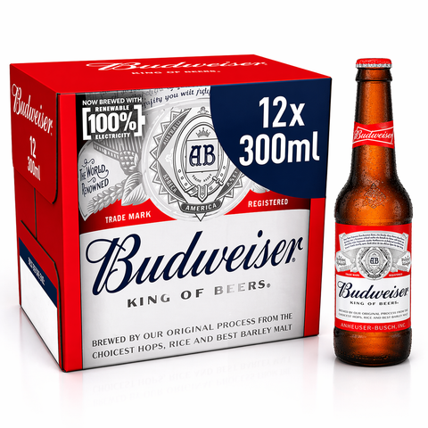 Budweiser Lager 300ml Glass Bottles (Case of 12)