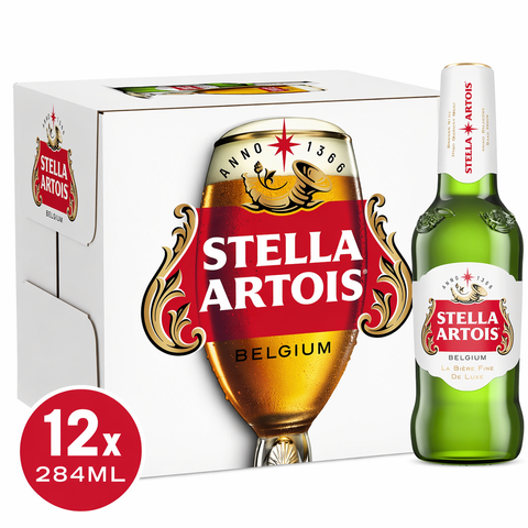 Stella Artois Premium Lager Beer Bottles 284ml (12 Pack)