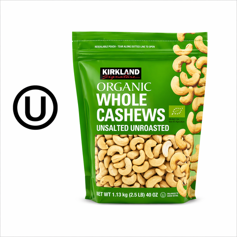 Kirkland Organic Whole Cashews 1.13kg – Unsalted & Unroasted